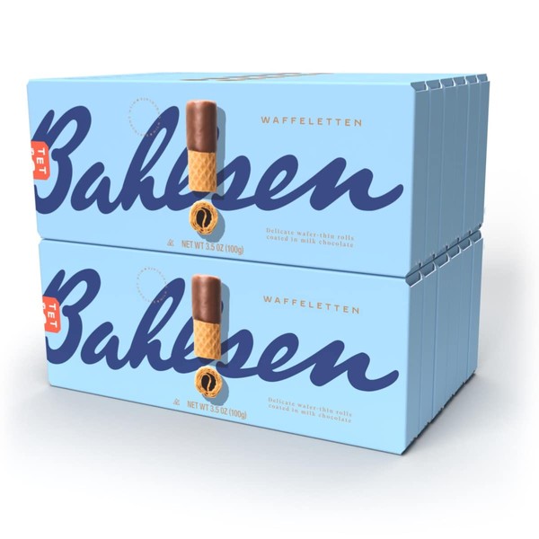 Bahlsen Waffeletten Milk Chocolate Dipped Cookies - Delicate wafer rolls dipped in milky European chocolate - 3.5 oz boxes (12 boxes)