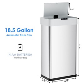 AthLike Sensor Trash Can, Touchless Motion Sensor Trash Bin, Smart Automatic Garbage Can with Soft-Close Lid, Bag Retainer Ring and Display Light,for Kitchen,Living Room Office (Silver, 18.5 Gal)