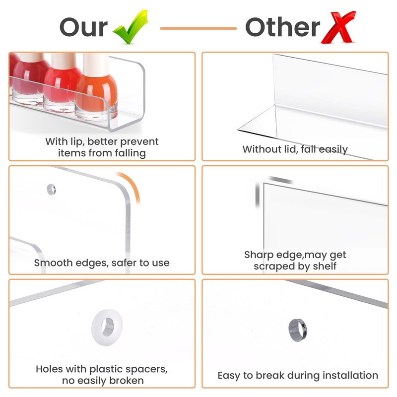 upsimples 6 Pack Clear Acrylic Shelves, 1.7" x12" Nursery Bookshelves,