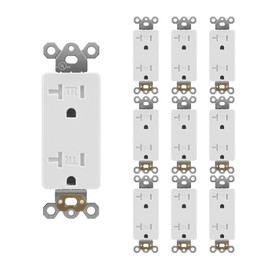 ALASTECH Decorator Wall Recetpacle Outlet, 10 Pack Tamper Resistant 20 Amp Standard Electrical Outlets, Self-Grounding, 2-Pole 3-Wire, UL Listed, White