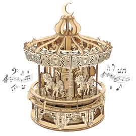 Playhiland 3D Wooden Puzzles for Adults - DIY Wooden Music Box, Merry-go-Round Model Kit - 274 Pieces Wooden Jigsaw - Brain Teaser - Birthday Gift for Boys and Girls/Adults