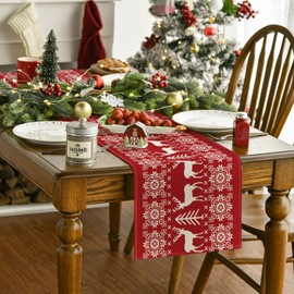 Artoid Mode Red Reindeers Christmas Table Runner, Seasonal Winter Merry Xmas Kitchen Dining Table Decoration for Home Party Decor 40x300 cm