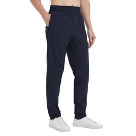 Idtswch 30" Inseam Tall Mens Summer Lightweight Athletic Pants Extra Long Hiking Joggers Zipper Pocket Track Gym Pants Navy L