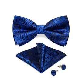 DiBanGu Bow Ties for Men Blue Paisley Pre-Tied Bowtie Adjustable Bowtie with Pocket Square Cufflinks Formal for Wedding Tuxedo