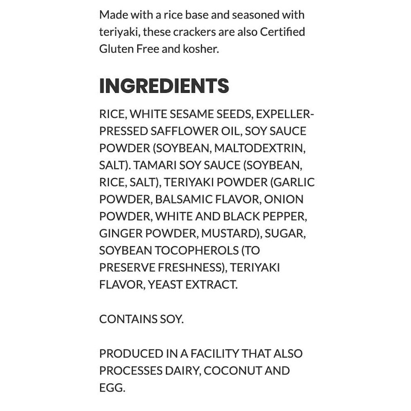 Sesmark Gluten Free Rice Thins Teriyaki - Non GMO Project