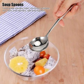 Stainless Steel Dishwasher Safe Dinner Spoons, 5 Pcs Soup Spoons Set Stainless Steel Round Head Soup Spoons Modern Dinner Metal Table Spoons for Soup, Grain, Dessert, Milk, Tea,6.3x1.7in(Sliver)