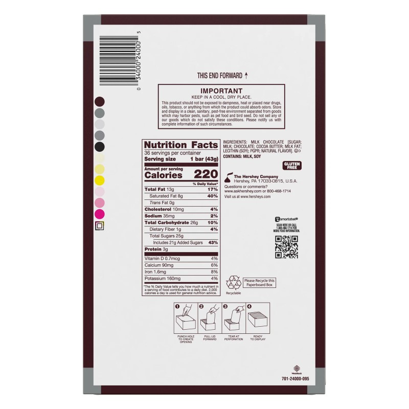 Hershey'S Milk Chocolate, 1.55 Oz, 36-Count