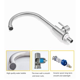 Cold Water Faucet Only,Brushed Nickel Stainless Steel Single Handle Single Hole Faucets High Arc Cold Water Sink Faucet for Kitchen,Outdoor, Garden and Bar.(Free Water Supply Lines)