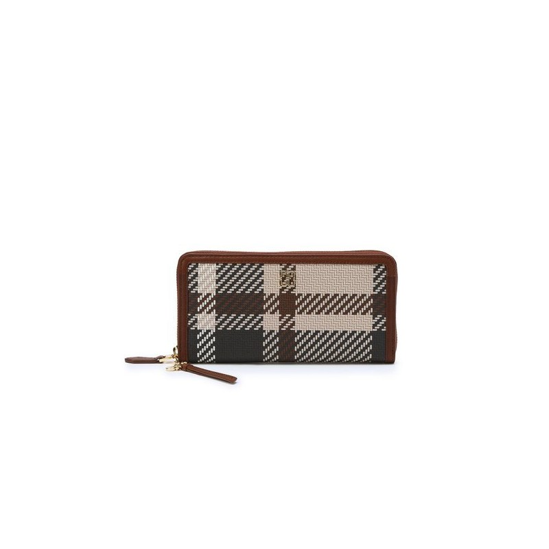 Daks (신세계센텀점)DCWA3E210W2 TARTAN CHECK MIX 브라운 타탄체크 가죽배색 지퍼장지갑 (Shinsegae
