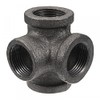 4 Way Pipe Fitting Malleable Iron Black Side Outlet Tee