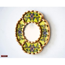 DecorContreras Small Oval Wall Mirror for Home Decor - Handmade Reverse Painted Glass Mirror With Frame Bronze Leaf from Peru