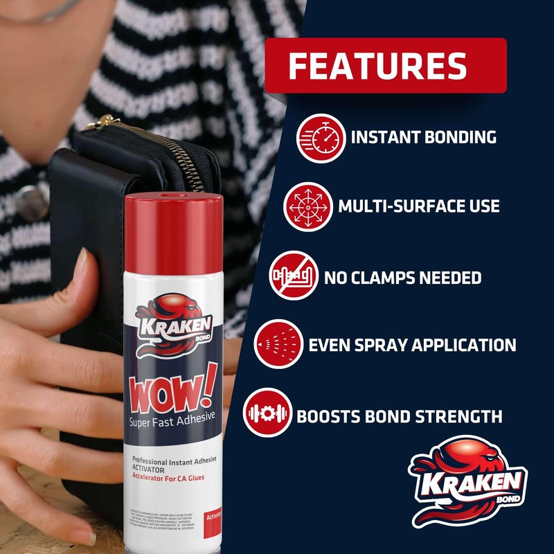 KRAKEN BOND Wow! Spray Adhesive Activator(3X16.9 Oz.) - Cyanoacrylate Super