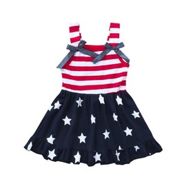 XFGLCK Summer Toddler Kids Baby Girls Off Shoulder Ruffle Dress Stars Stripe Bowknot Sleeveless Outfits Clothes (Stars Dress, 4-5 Years)