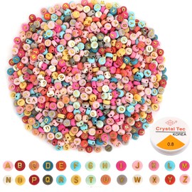 Rattmety Acrylic Letter Beads, 1000 Pcs Multi-Color Round Alphabet Beads A-Z Sorted Beads with Crystal String 4x7mm Gold Letter Beads Bulk for DIY Jewelry Making Bracelet Necklace Craft Making