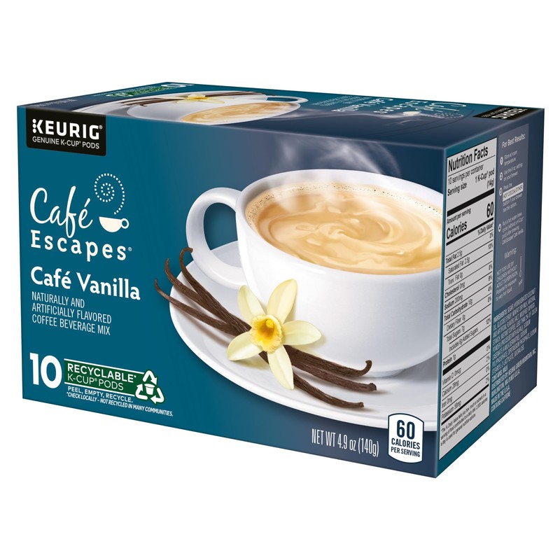 Café Escapes Café Vanilla Coffee Beverage, Single-Serve K-Cup Pods, 60