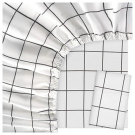 Lane Linen Twin XL Fitted Sheet, 100% Organic Cotton, Lightweight Percale, Soft and Breathable Bedding for Twin XL Bed, Includes 1 Bottom Sheet and 1 Pillowcase, 15" Deep Pocket - Charcoal Windowpane