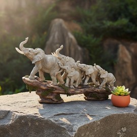 Comfy Hour 13" Elephant Figurine Statue, Realistic African Elephant Family on Cliff Sculpture, Safari Wildlife Animal Collectible for Home Office Decor, Artisan Crafted Resin, 1 Unit