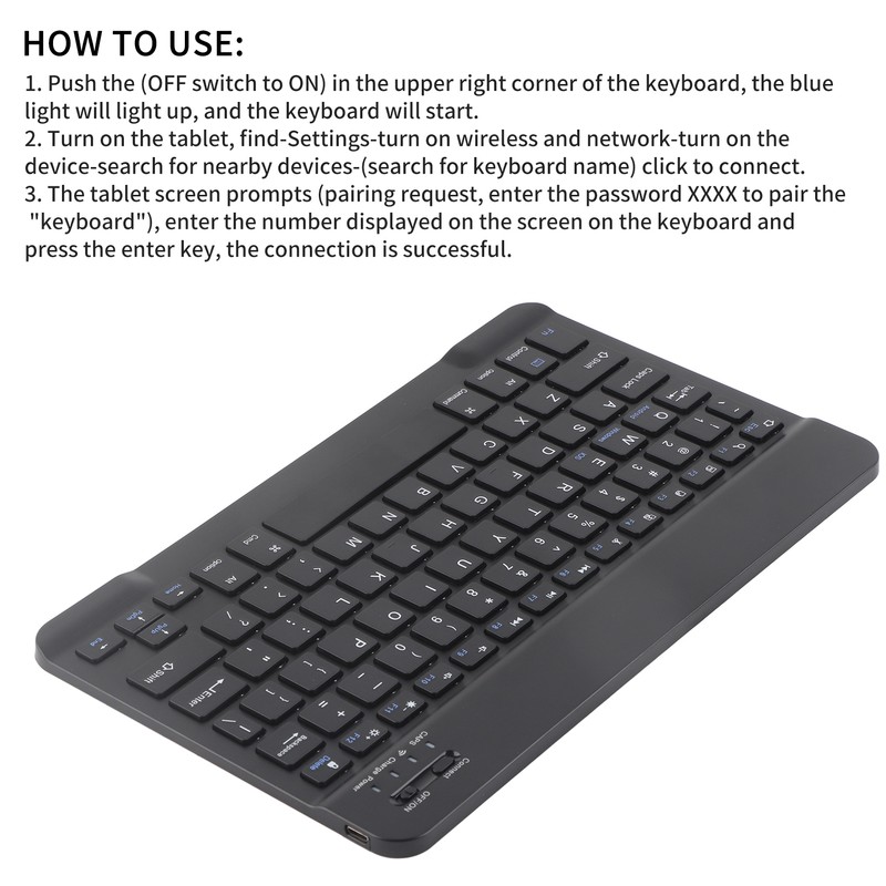 Wireless Bluetooth Keyboard 10Inch Lightweight UltraWide for Android IOS/Windows(Black )