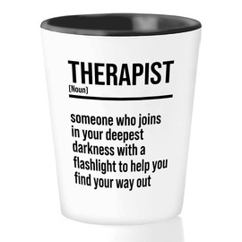 Flairy Land Therapist Shot Glass 1.5oz - Therapist help find you way out - Physical Therapy Psychologist Counselor Psychiatrist Graduation Adult Women Massagist Traveler