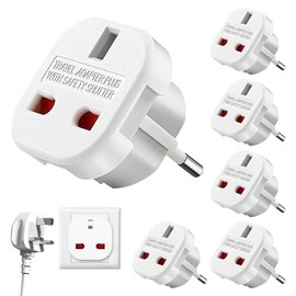 SKIKHN Adapter England Germany Plug, 6 Pack Europe Travel Adapter, UK Ireland Adapter, Travel Adapter UK to EU, Travel Adapter English to German Socket for Great Britain France Italy