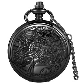 Tiong Vintage Black Quartz Dr Who Pocket Watch for Men Arabic Numerals White Dial Men's Pocket Watches with Chain