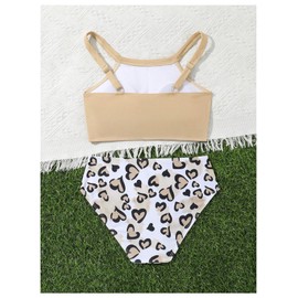 SweatyRocks Girl's 2 Piece Leopard Print Tankini Swimsuit Mid Rise Bathing Suit Beachwear Multicolor 10Y