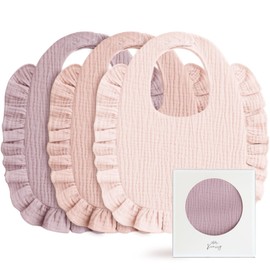 Konssy Muslin Baby Bibs for Girls – Soft 100% Cotton Drool Bibs, Ruffle Trim for Newborns & Toddlers 0-36 Months 3-Pack