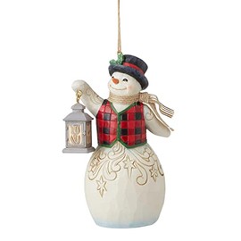 Enesco Jim Shore Snowman with Lantern Hanging Ornament, 4.53 Inches