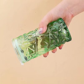 MIMUTI 16oz Glass cup, glass with lid and Straw, iced tea cup, coffee cup, glass boba straw,Three-dimensional bear，birthday gift for Her. (GREEN)