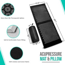 Sivan Health and Fitness Acupressure Mat and Pillow Set - Grounding Mat for Stress, Back & Neck Pain - Acupuncture Point Massage Mat for Muscle Relaxation, Sciatica, & Meditation - Includes Carry Bag