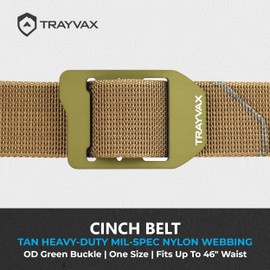 Trayvax Cinch Belt, Tactical Nylon Web Belt for Men and Women, Outdoor Hiking and Military Accessories, Tan/OD Green
