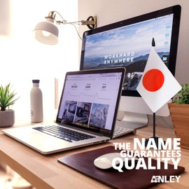 ANLEY Japan Deluxe Desk Flag Set - 6 x 4 Inch Miniature Japanese Desktop Flag with 12" Solid Pole - Vivid Color and Fade Resistant - Black Base and Spear Top