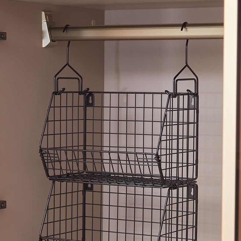 3 Tier Hanging Foldable Wire Baskets Closet Organizer Clothes Shelves