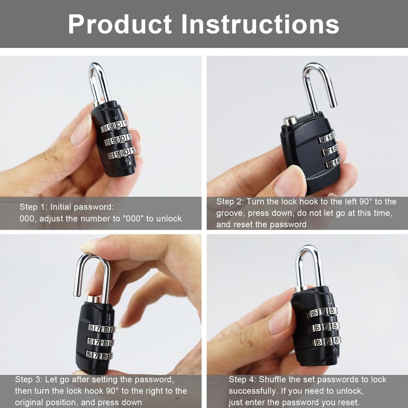 Lock with Combination Code, 6 Packs 3 Digit Anti-Rust Weatherproof