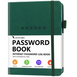 Password Book with Alphabetical Tabs – Hardcover Internet Address & Password Organizer – Password Keeper Notebook for Computer & Website – 7 x 10" Log-in Password Journal w/Thick Paper (Earth Green)