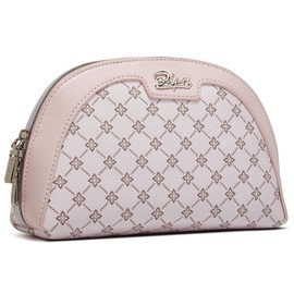 Small Makeup Bag for Purse Cosmetic Bag: Checkered Make up Bag for Women - Cute Preppy Skincare Bags for Evening - Waterproof Travel Pouch for Toiletry Organizer with Mirror & Zipper(012-Pink)