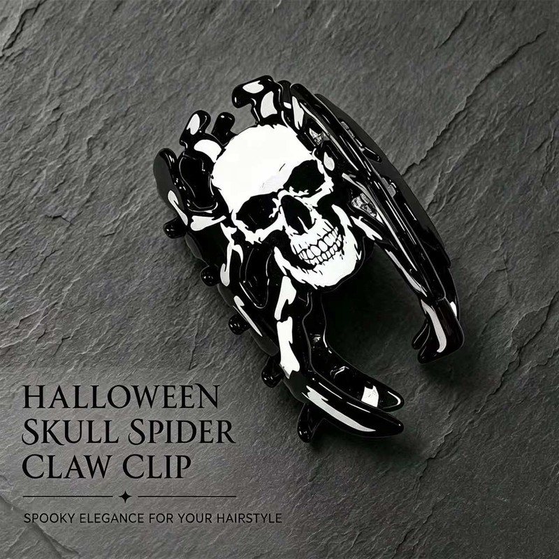 Spooky Halloween Spider Hair Claw Clip with Skull Pattern for