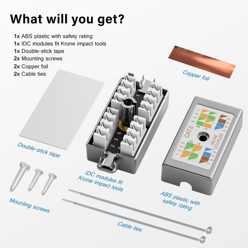 Iwillink 5-Pack 10Gbps Shielded Ethernet Junction Box,Cat6 Junction Box, Punch