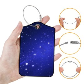 Qrifaro Starry Night Sky Leather Luggage Tags for Suitcases, 2 Pack Travel Bag Tags with Privacy Cover ID Label with Stainless Steel Loop for Women Men Girls Backpack Gift (Blue Purple)