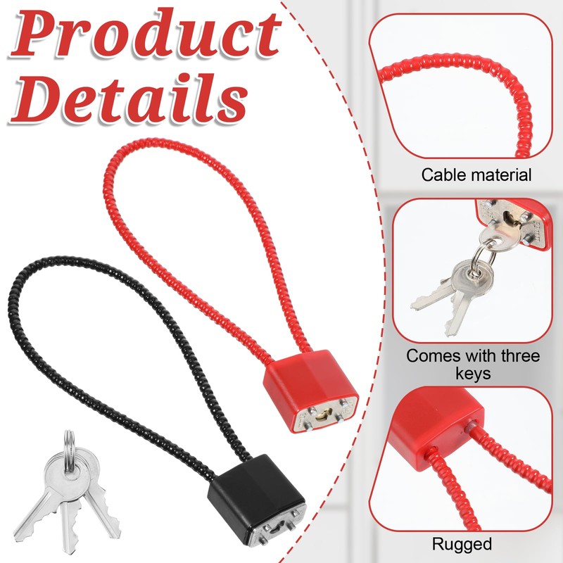 Pack of 2 Cable Lock with Key, Robust Padlock with