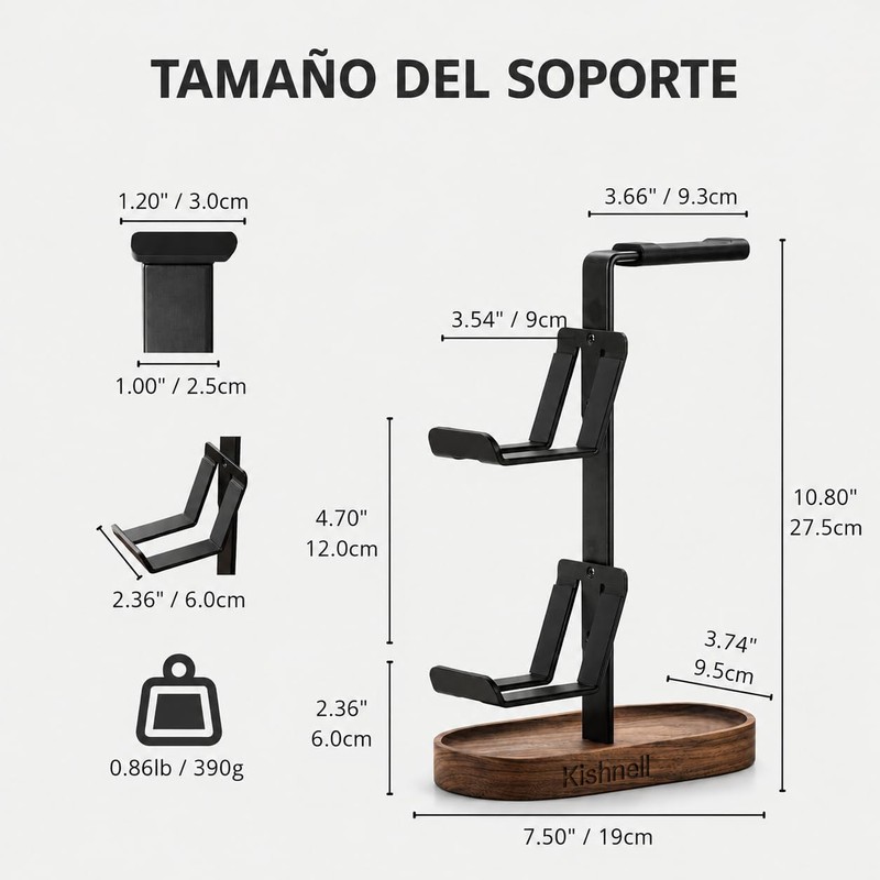 Soporte Gamer de Madera Nogal Universal para Audífonos y 2