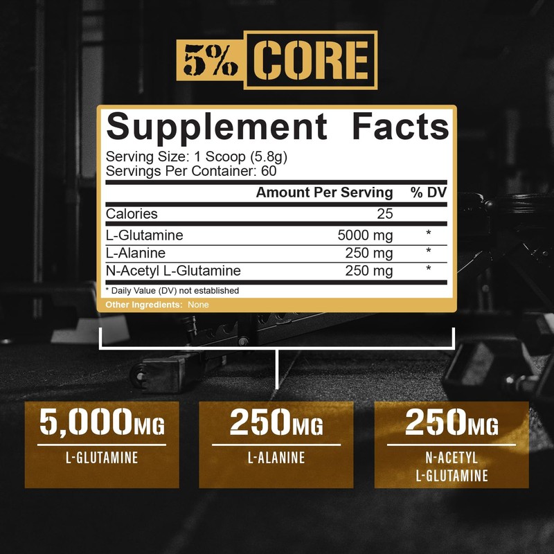 5% Nutrition Core L-Glutamine 5000 Supplement w/L-Alanine | Immune &