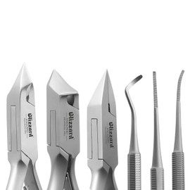 Podiatry Tool Kit by Blizzard – 5 Piece Set with Concave Arrow and Flame Toenail Nippers, Blacks File and Probe - German Forged Instruments - Hospital Grade