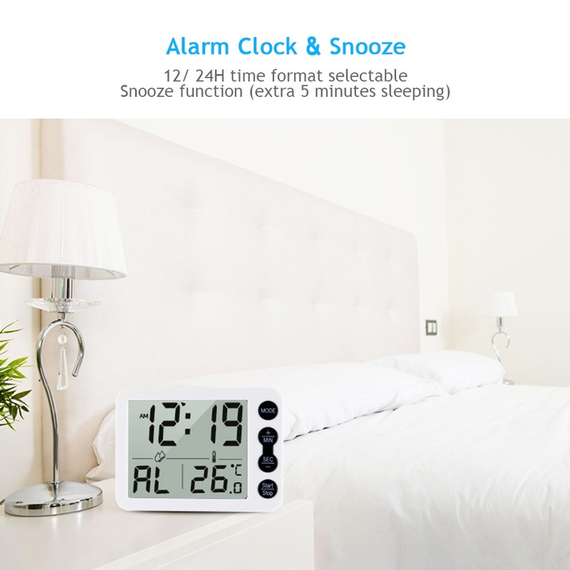 Digital Indoor Thermometer & Hygrometer with Clock LCD Display ℃/