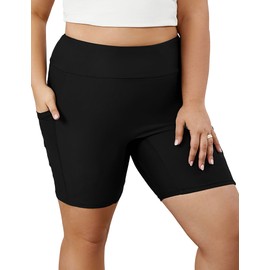 Tournesol Women's Plus Size Swim Shorts High Waisted Bathing Suit Bottoms Swimsuit Tankini Board Shorts with Pocket Black