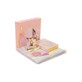 ihvan online Prayer Gift Set for Hajj and Umrah, Muslim Prayer Rug, Prayer Mat, Beads Taasbih, Holy Quran Translated French, Muslim Praying Mat, Islamic Gift Set for Ramadan & Eid, Pink