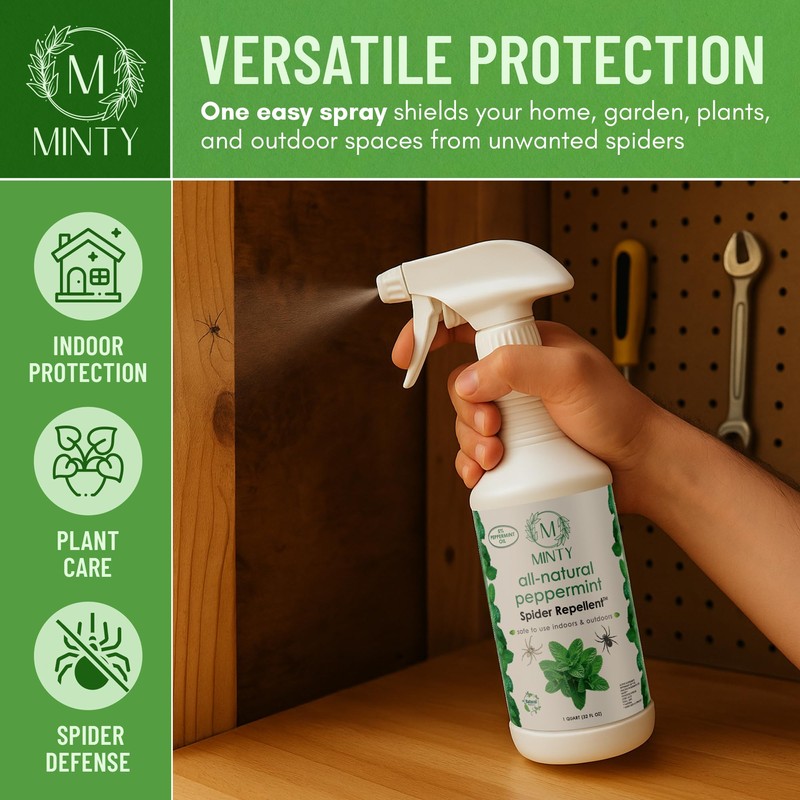 Minty Spider Repellent, Natural 5% Peppermint Oil Spray, Kills &