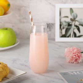 Copas de champaña inastillables (paquete de 6), vasos reutilizables de mimosa sin tallo (9 onzas), utensilios de barbacoa irrompibles, juego de cristalería de plástico Tritan para exteriores, fiesta