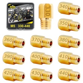 Area1 Universal Carburettor Nozzle Set M5, 5 mm Carburettor Main Nozzle Set, 330, 340, 350, 360, 370, 380, 390, 400, 410, 420, 430, 440 for Dellorto PWK PHBG (Type M5 / 330-440) /12 stststk)