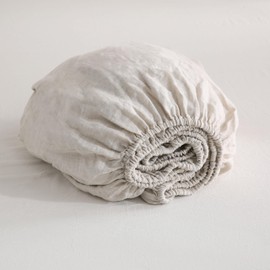 S VICTORY SYMBOL European Made Pure Linen Fitted Sheet,100% Fine Organic Flax 16" Deep Pocket,Natural Linen Full Size